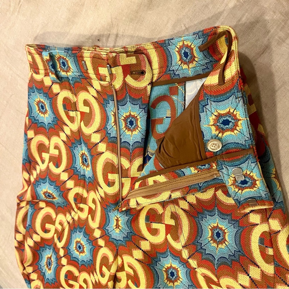 $2950 Gucci Psychedelic GG Logo With Leather Detail Trousers - Picture 5 of 15